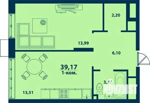 1-к квартира, строящийся дом, 39м2, 14/24 этаж