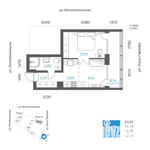 2-к квартира, вторичка, 39м2, 14/17 этаж