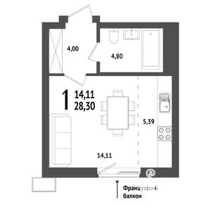 Студия квартира, вторичка, 28м2, 23/25 этаж