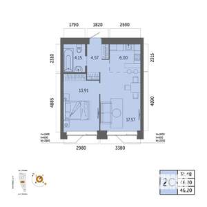 2-к квартира, вторичка, 46м2, 14/32 этаж