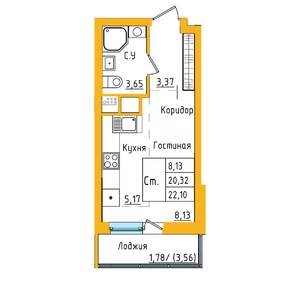 Студия квартира, строящийся дом, 22м2, 26/27 этаж