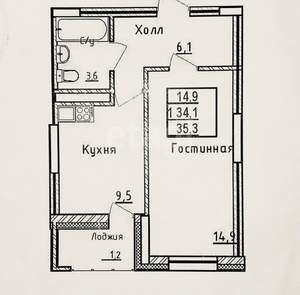 1-к квартира, вторичка, 35м2, 7/17 этаж