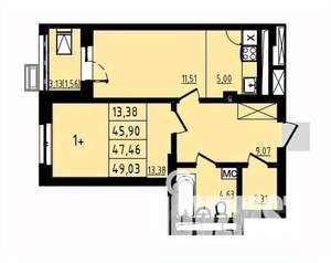 1-к квартира, вторичка, 47м2, 24/25 этаж