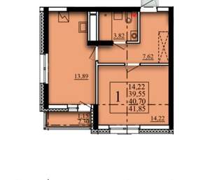 1-к квартира, вторичка, 41м2, 15/21 этаж
