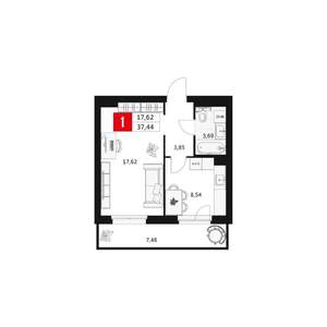 1-к квартира, вторичка, 37м2, 3/15 этаж