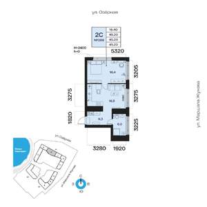 2-к квартира, вторичка, 45м2, 22/32 этаж