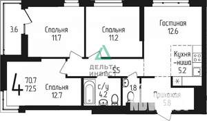 4-к квартира, вторичка, 73м2, 25/25 этаж