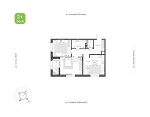 2-к квартира, вторичка, 66м2, 12/25 этаж