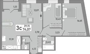 3-к квартира, строящийся дом, 74м2, 2/24 этаж
