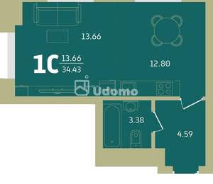 Студия квартира, вторичка, 34м2, 9/32 этаж
