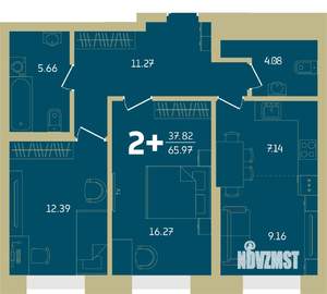 2-к квартира, строящийся дом, 66м2, 4/32 этаж