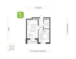 1-к квартира, вторичка, 47м2, 19/25 этаж