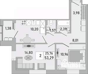 2-к квартира, вторичка, 53м2, 17/24 этаж