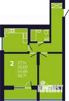 2-к квартира, строящийся дом, 55м2, 20/25 этаж