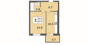 1-к квартира, вторичка, 37м2, 3/12 этаж
