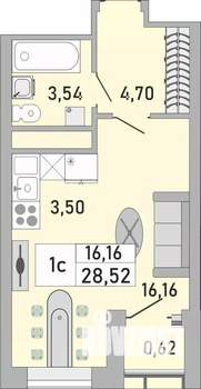 1-к квартира, строящийся дом, 29м2, 3/24 этаж
