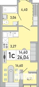 1-к квартира, строящийся дом, 26м2, 12/24 этаж