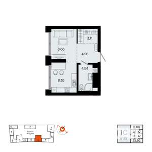 1-к квартира, вторичка, 29м2, 17/31 этаж