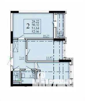 2-к квартира, строящийся дом, 52м2, 18/25 этаж