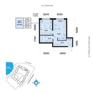 2-к квартира, вторичка, 44м2, 7/32 этаж