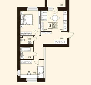 2-к квартира, вторичка, 60м2, 9/10 этаж