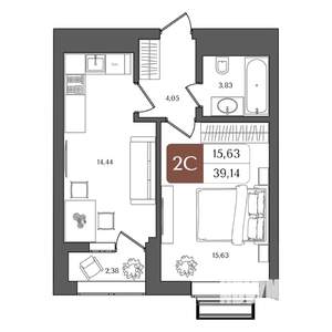 2-к квартира, строящийся дом, 39м2, 8/21 этаж