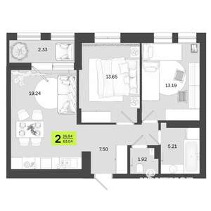 2-к квартира, вторичка, 63м2, 8/14 этаж