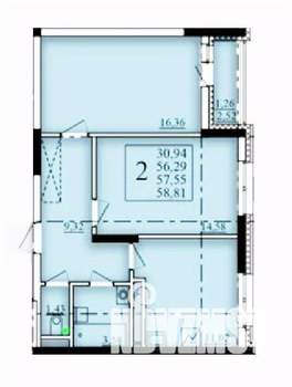 2-к квартира, строящийся дом, 58м2, 10/25 этаж