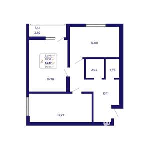 2-к квартира, строящийся дом, 65м2, 2/21 этаж