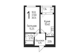 1-к квартира, строящийся дом, 38м2, 10/24 этаж