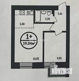 2-к квартира, вторичка, 39м2, 12/16 этаж