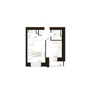 1-к квартира, строящийся дом, 38м2, 8/17 этаж