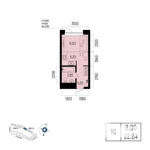 1-к квартира, вторичка, 23м2, 7/13 этаж
