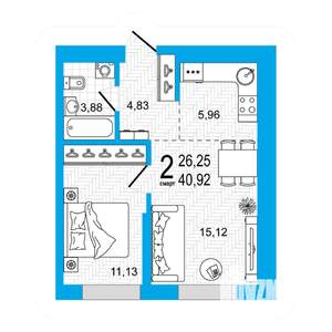 1-к квартира, вторичка, 41м2, 11/26 этаж