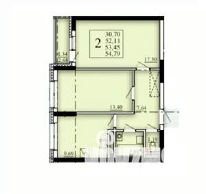 2-к квартира, строящийся дом, 53м2, 7/25 этаж