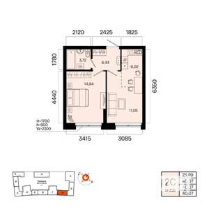 2-к квартира, вторичка, 40м2, 7/7 этаж