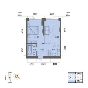 2-к квартира, вторичка, 45м2, 15/32 этаж