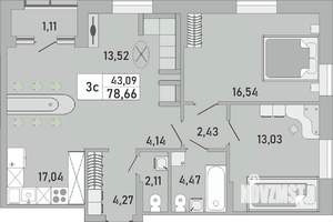 3-к квартира, строящийся дом, 79м2, 11/24 этаж