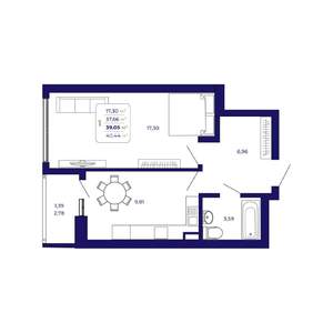 1-к квартира, вторичка, 39м2, 11/25 этаж