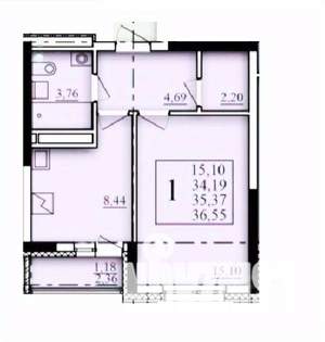 1-к квартира, строящийся дом, 35м2, 5/25 этаж