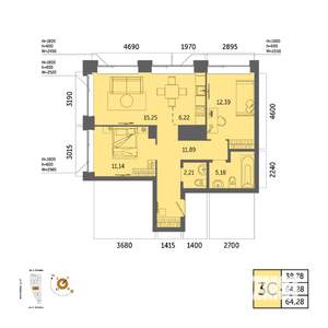 3-к квартира, вторичка, 64м2, 9/32 этаж
