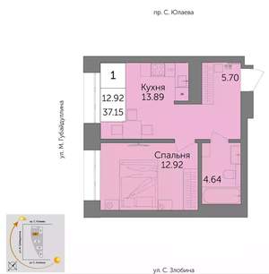1-к квартира, вторичка, 37м2, 6/25 этаж