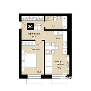 1-к квартира, вторичка, 45м2, 2/25 этаж