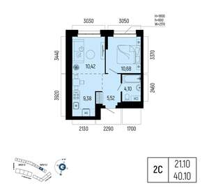 2-к квартира, вторичка, 40м2, 2/25 этаж
