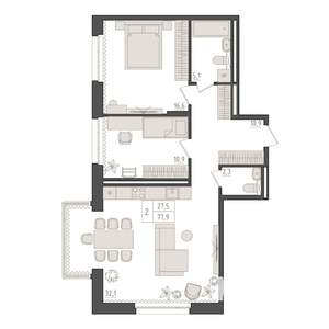 2-к квартира, вторичка, 78м2, 12/23 этаж