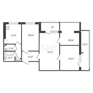 4-к квартира, вторичка, 71м2, 1/9 этаж