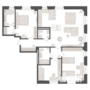 3-к квартира, вторичка, 119м2, 4/5 этаж