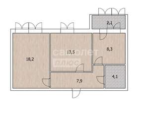 2-к квартира, вторичка, 52м2, 2/3 этаж