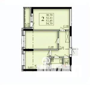 2-к квартира, строящийся дом, 53м2, 11/25 этаж