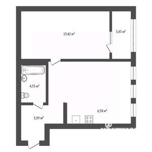 2-к квартира, вторичка, 55м2, 1/4 этаж